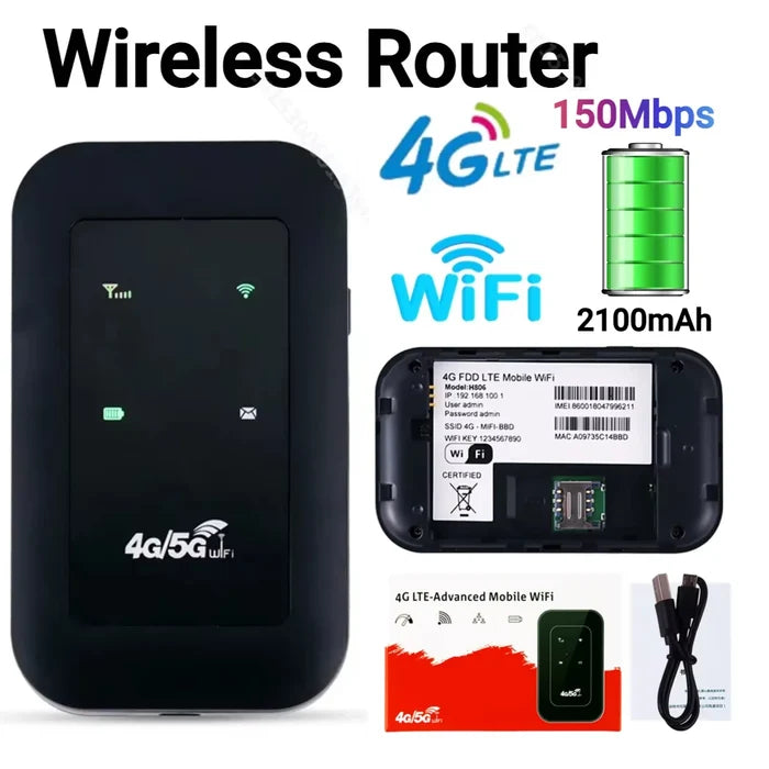 150Mbps 4G Pocket WiFi Router (SIM Card Slot, Portable Hotspot)