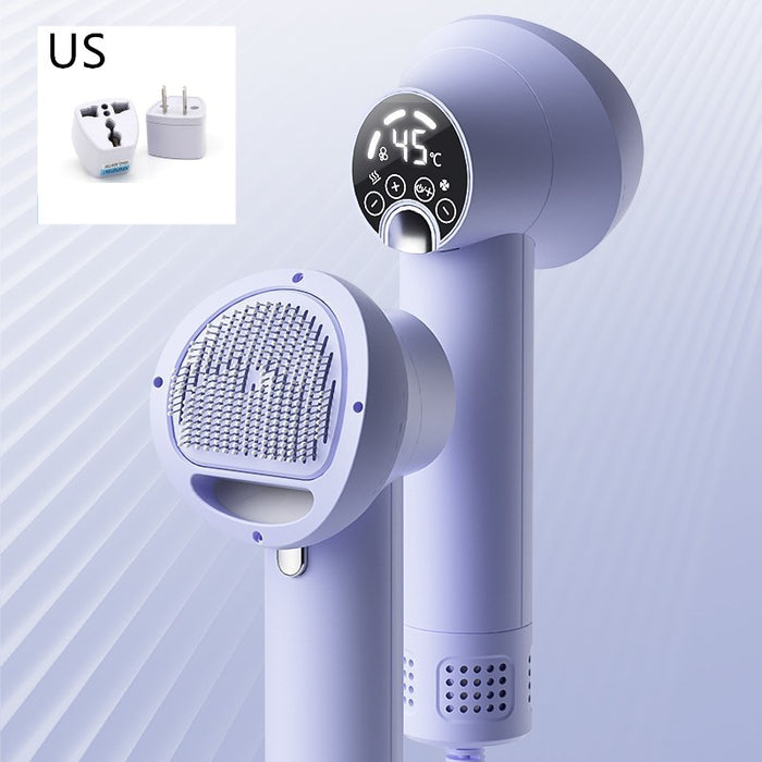 2-in-1 Pet Hair Dryer and Brush in purple with slicker comb head