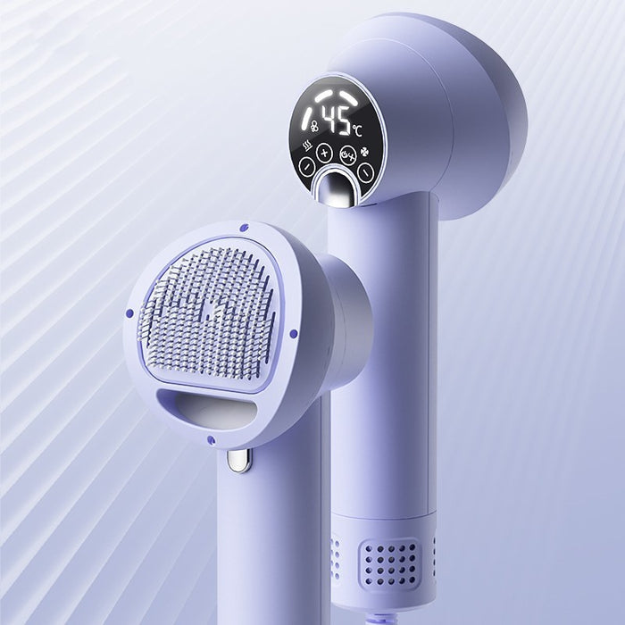2-in-1 Pet Hair Dryer and Brush being used to dry a fluffy white dog