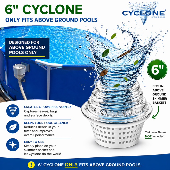 6" Cyclone - Only for Above Ground Pools - Turbocharges pool skimmer water flow - theskimmie