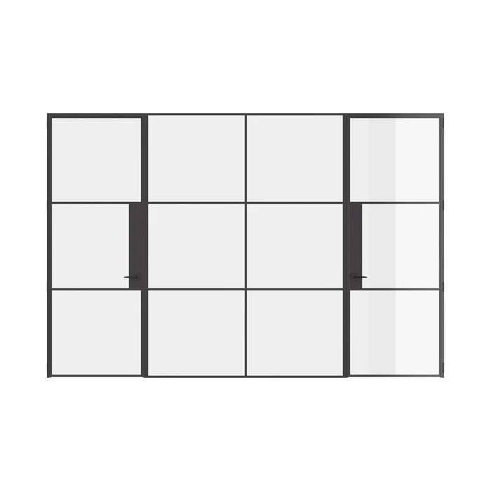 Air 4 dual single flat doors with center fixed panel in solid OTTOSTUMM steel and narrow sightlines