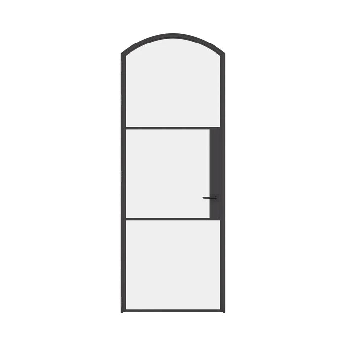Air 4 single arch steel door with curved top and clear tempered glass panels