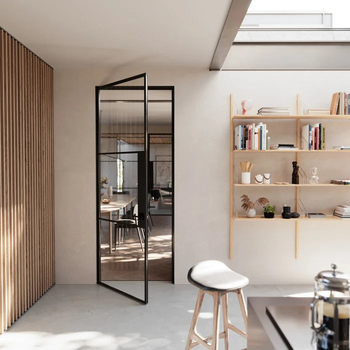Air 4 minimalist single flat OTTOSTUMM steel door with narrow sightlines and glass panes