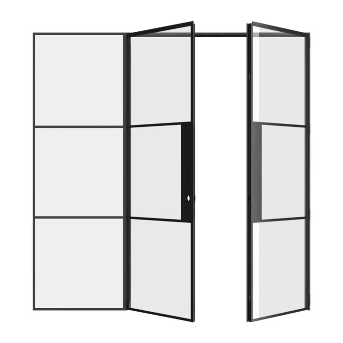 Air 4 double flat interior doors with offset sidelight in black steel