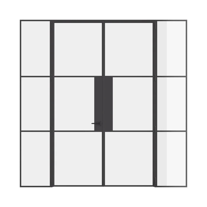 Air 4 double flat doors with sidelights in hot-rolled OTTOSTUMM steel and narrow modern profiles
