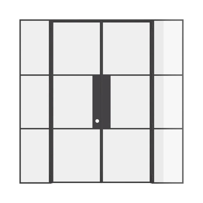 Air 4 double flat door set with flanking glass windows in strong steel frame
