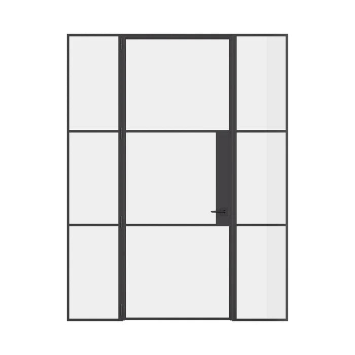Air 4 single flat door with side windows in modular steel system and slim mullions