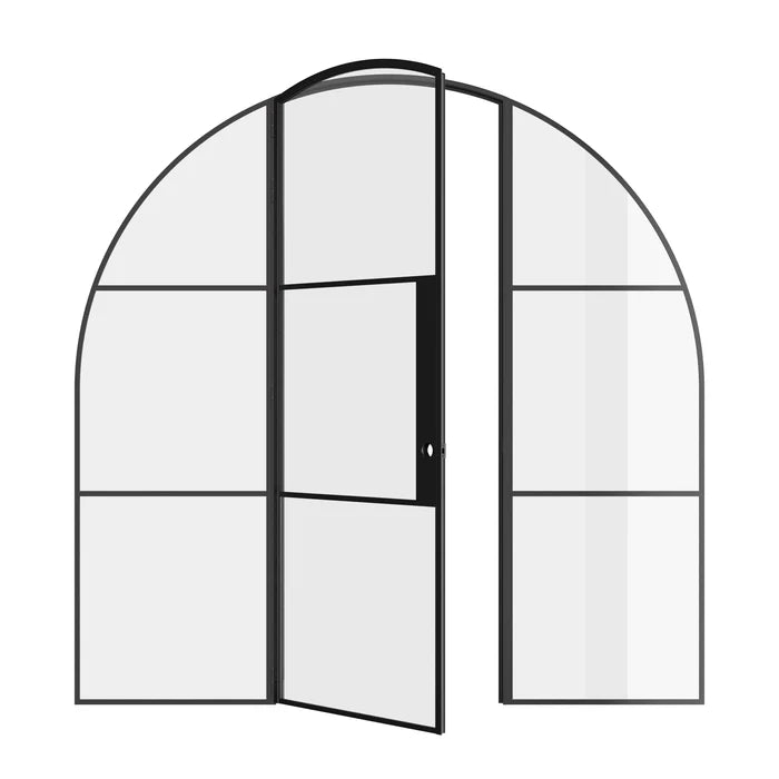 Air 4 curved top door with sidelights in architectural steel build