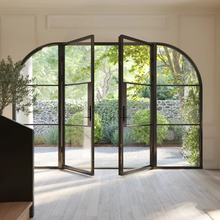Air 4 Loop black steel double entry with side windows and expansive glass
