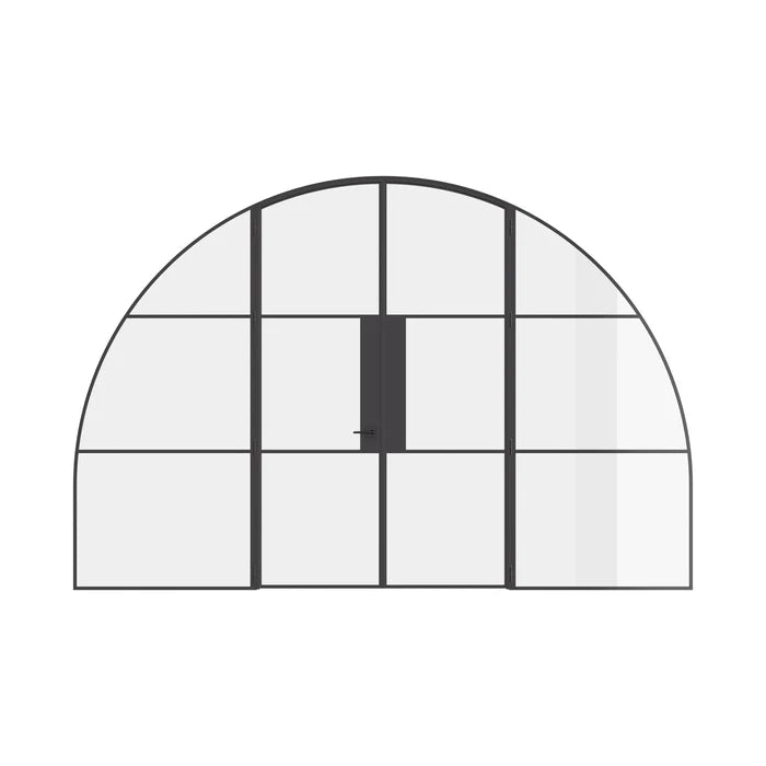 Air 4 wide double full arch doors with sidelights in solid steel frame