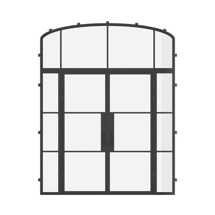 Air 4 double flat door with sidelights and mini arch transom, galvanized mixed steel construction