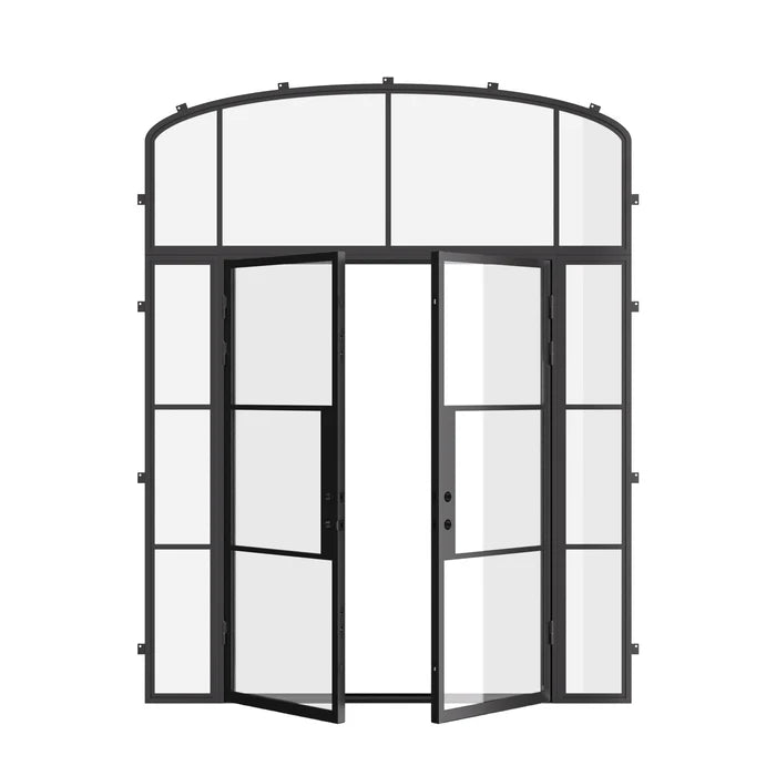 Air 4 double flat architectural door with sidelights and arched transom, cold rolled galvanized metal