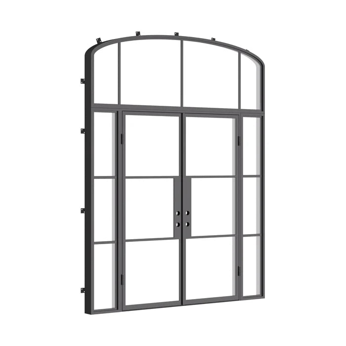 Air 4 double flat steel door with sidelights and mini arch window, automotive painted frame
