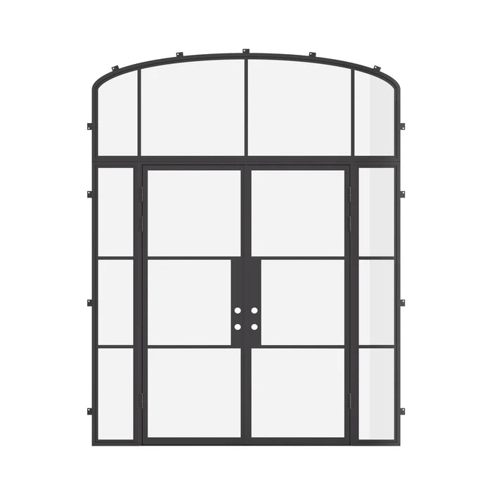Air 4 double flat modern door with sidelights and curved transom, galvanized mixed steel