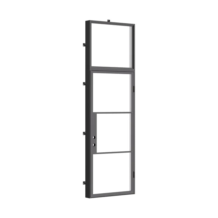 Modern single panel steel front door with flat transom and insulation