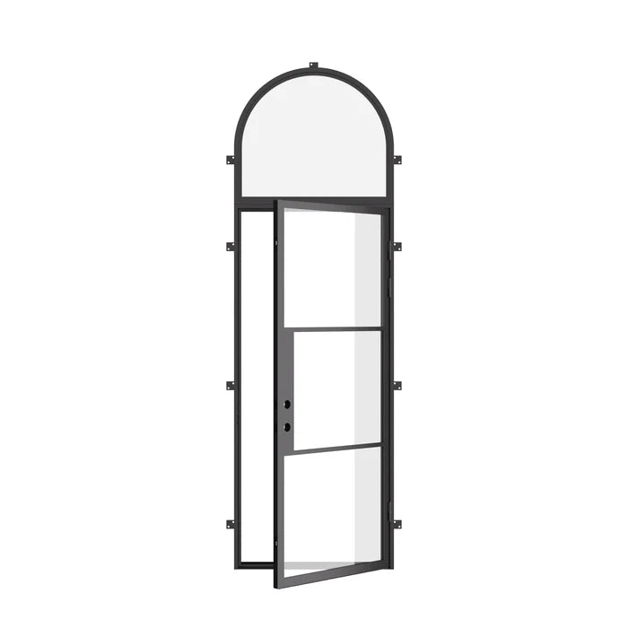 Energy efficient steel front door with full arch window feature