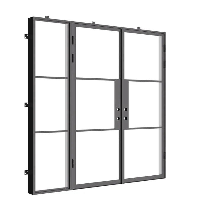 exterior double steel doors with left glass panel and thermal separation