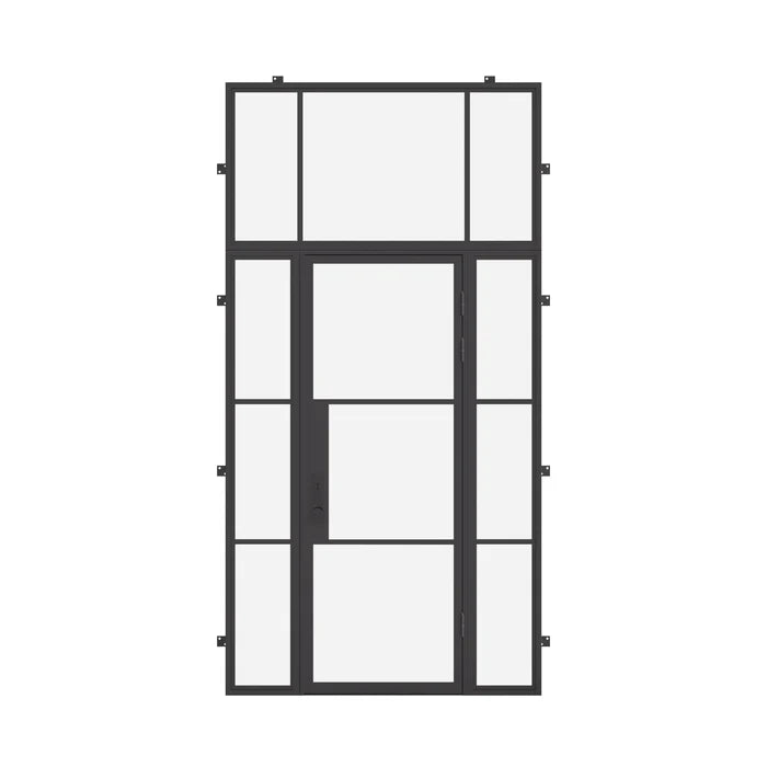 Air 4 architectural steel single flat door with sidelights and flat top transom
