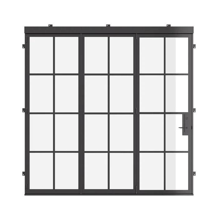 Air 5 exterior bi-fold door in cold-rolled steel with tempered glass and architectural frame
