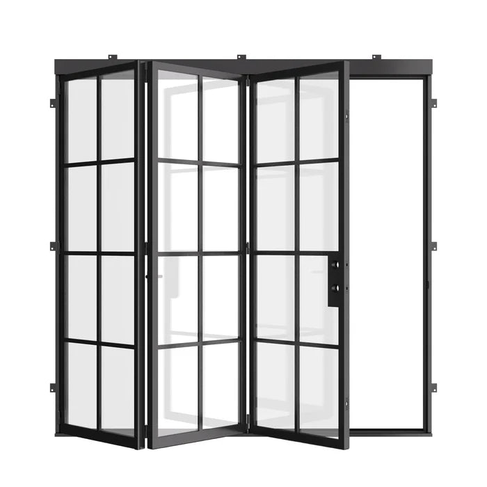 Air 5 exterior bi-fold door in architectural cold-rolled steel with full glass design