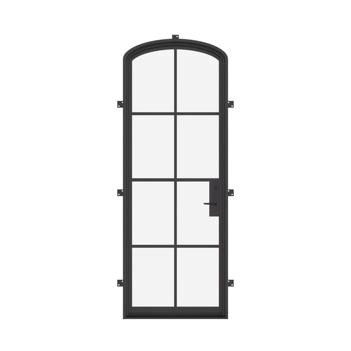Single mini arch exterior steel door, NFRC-rated tempered glass