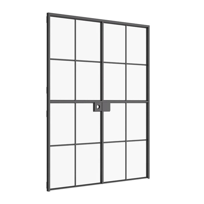 Interior Dutch double flat modular steel doors, black finish