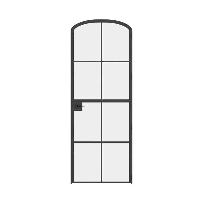 Air 5 Dutch single mini arch interior door in black steel with tempered glass and removable threshold