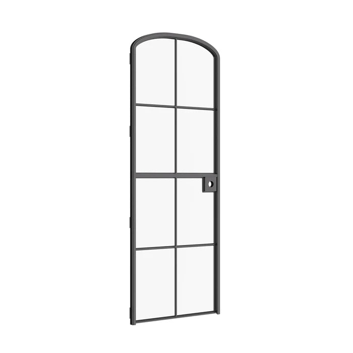 Air 5 Dutch single mini arch interior door detail of hot-rolled steel muntins and glass panes
