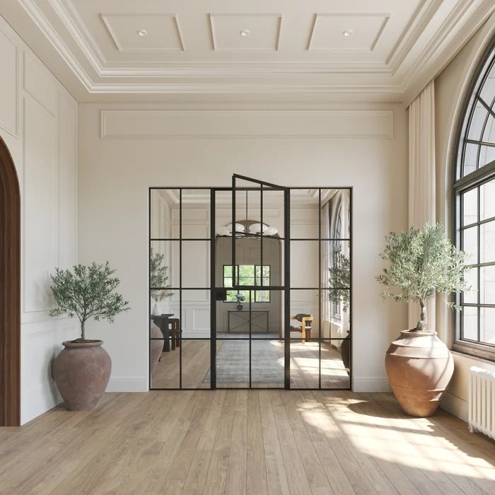 Air 5 Dutch interior door single flat panel with sidelights, hot-rolled steel factory style