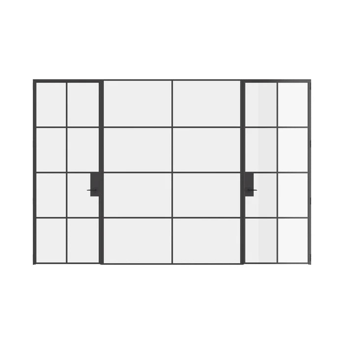Air 5 dual single flat interior doors with center fixed panel in black steel and glass