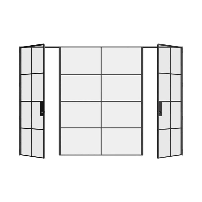 Air 5 dual single interior doors with fixed center panel, factory style black steel frame