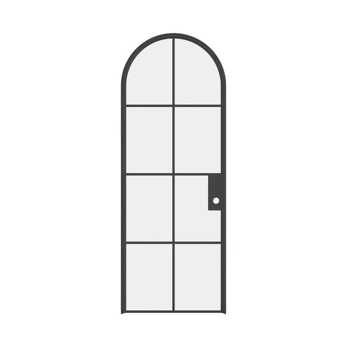 Air 5 single full arch interior door detail of black steel frame and glass panes