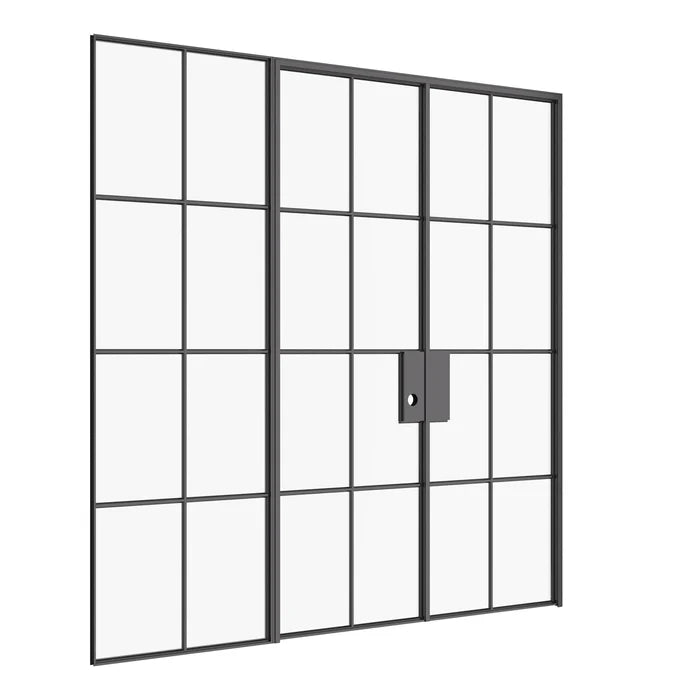 Air 5 double flat interior doors with right sidelight black steel grid detail