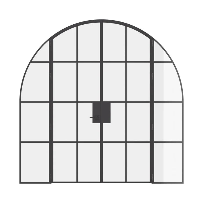 Interior double full arch steel doors with sidelights, black finish