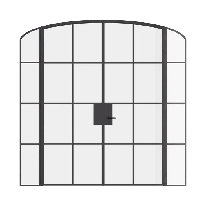 Interior double mini arch steel doors with sidelights, black finish