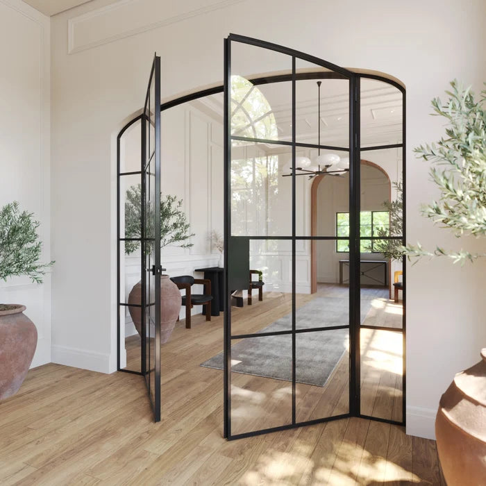 Interior double mini arch modular steel doors with side glass