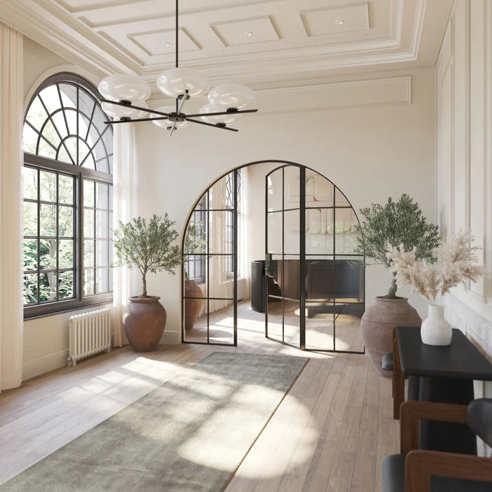 Interior single full arch modular steel door with side glass
