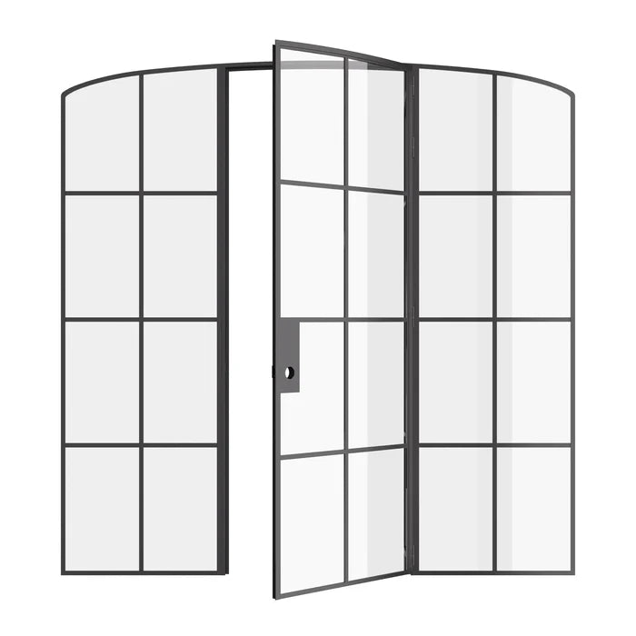 Interior single mini arch solid steel door with glass panels