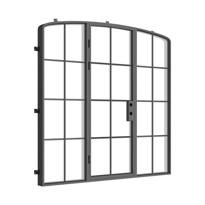 Single mini arch architectural steel door with side windows and NFRC rated glass