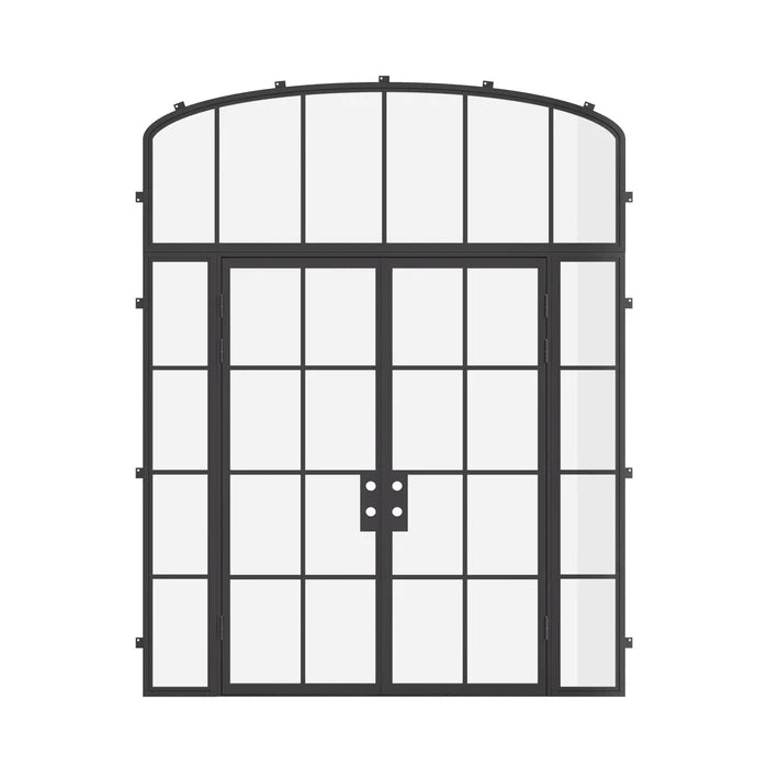 Air 5 double flat cold-rolled steel entry with sidelights and mini arch window