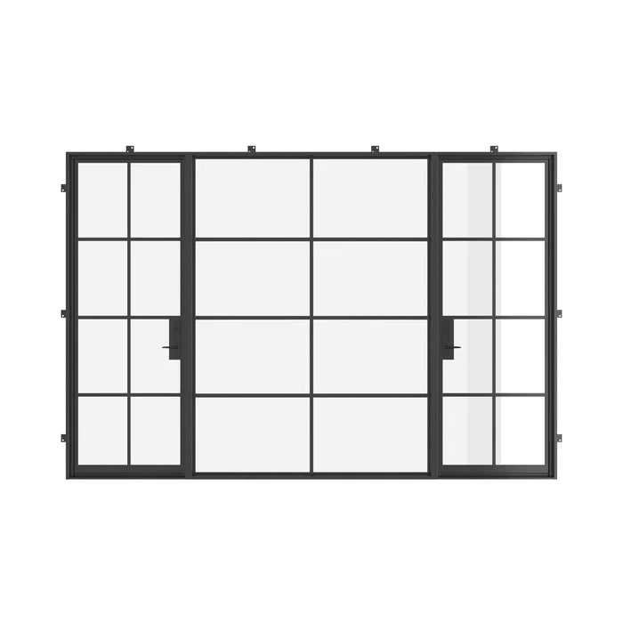 dual single steel doors with center fixed panel and thermal break