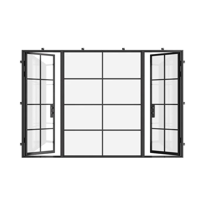 contemporary dual single entry with fixed middle panel and insulated frame