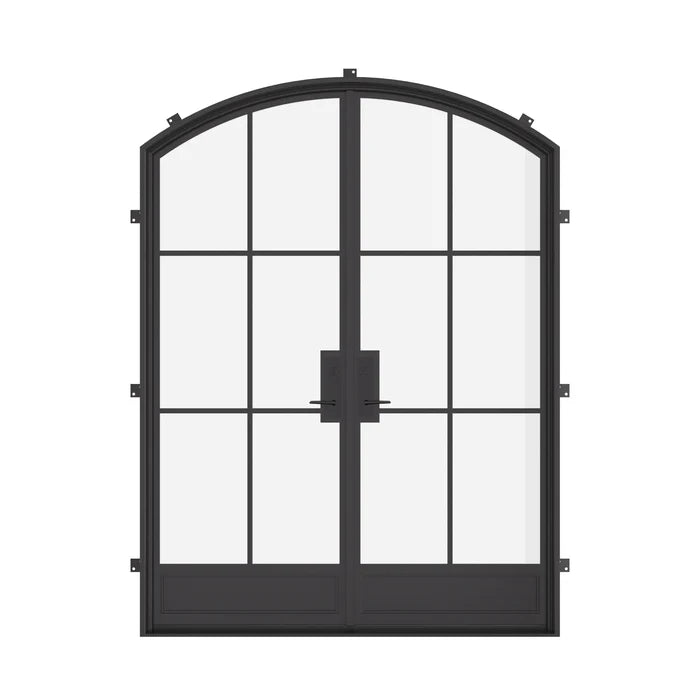 Thermally broken double arch steel entry door with insulated glass and galvanized steel frame