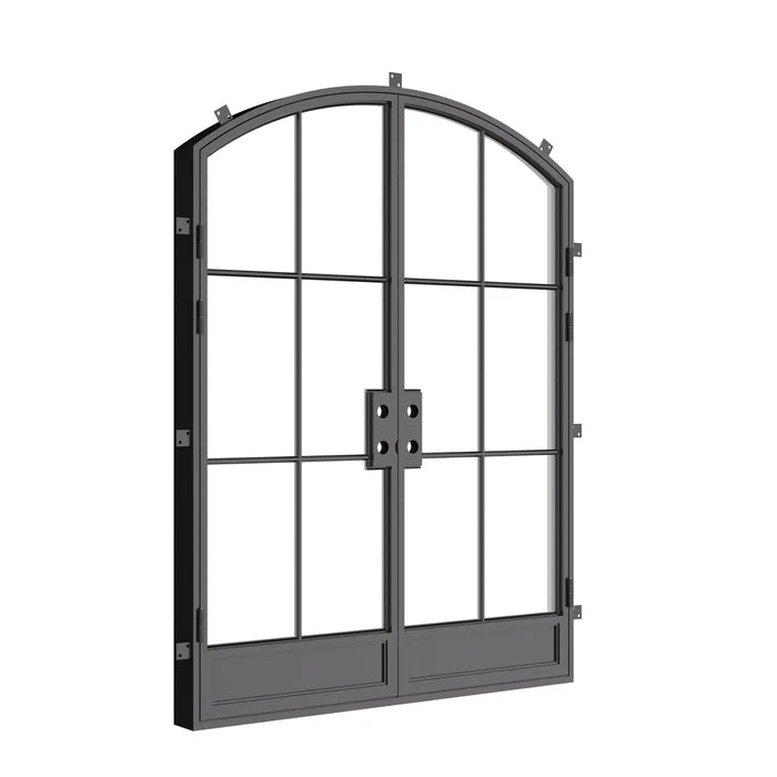 PINKYS thermally broken double arch steel entry door with architectural steel frame