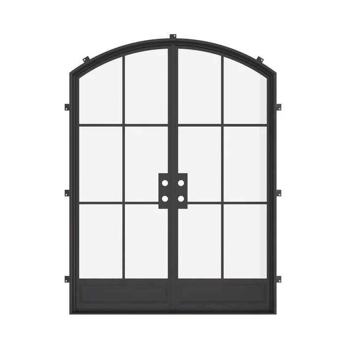 Energy-efficient double arch steel entry door with thermally broken galvanized frame