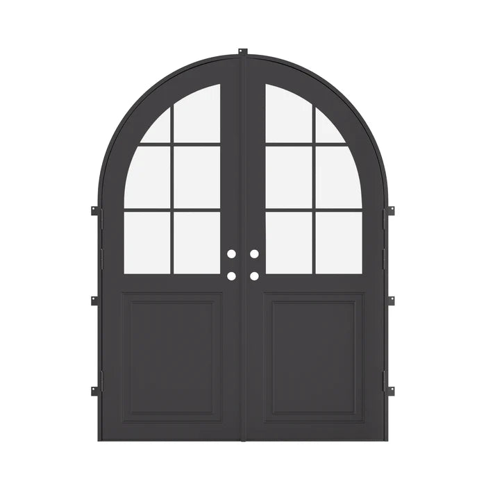 Air Getty double full arch thermal break steel double entry doors with classic curved arch styling