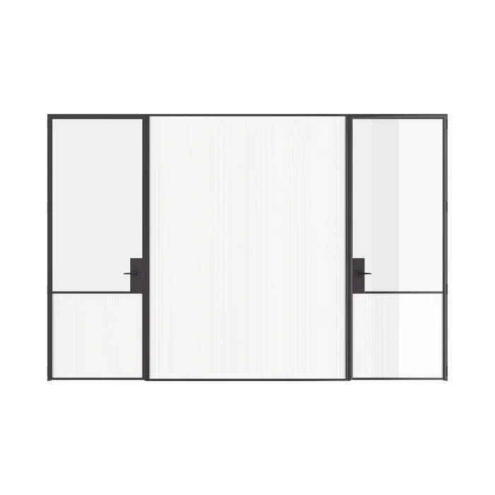 Air Grand interior steel double doors with center fixed glass panel, slim OTTOSTUMM hot-rolled steel frame with narrow sightlines
