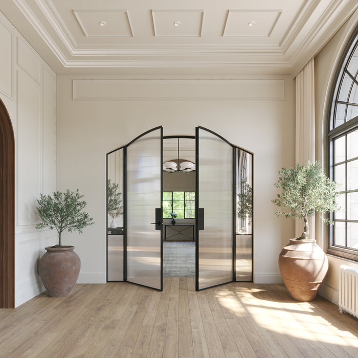 Modern interior double arch glass steel doors with side windows, Air Grand OTTOSTUMM hot-rolled steel construction