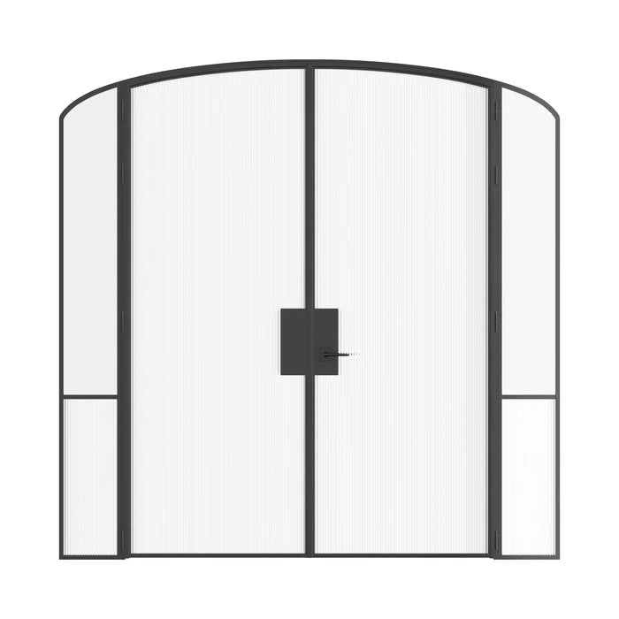 Air Grand interior steel double doors with sidelights and mini arch tops, slim OTTOSTUMM hot-rolled steel frame