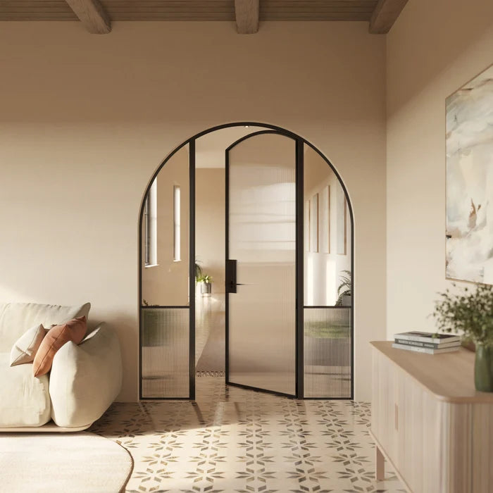Contemporary interior full arch steel door with side windows, Air Grand OTTOSTUMM steel construction with narrow sightlines